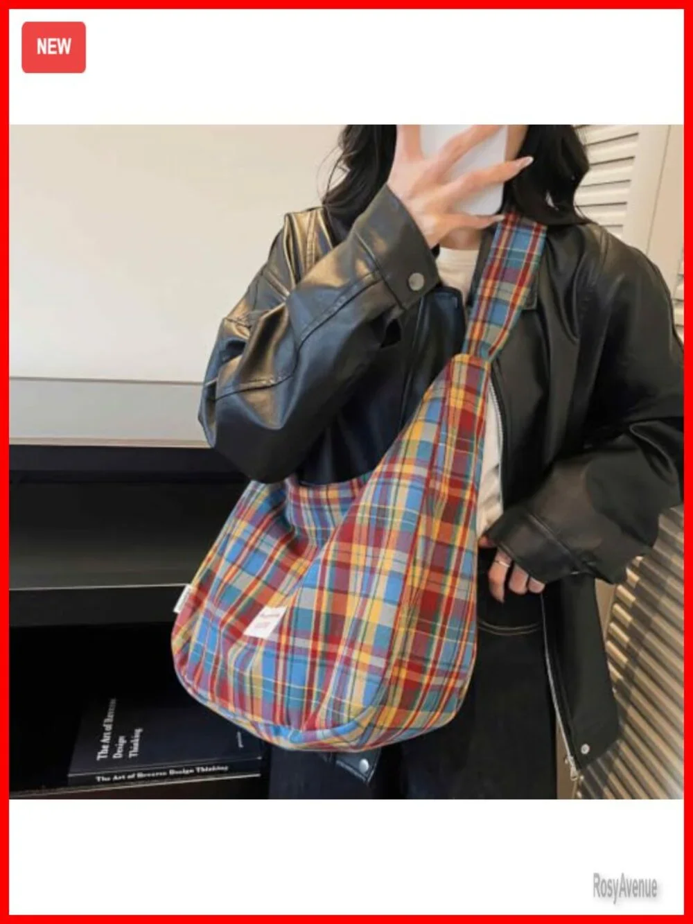 Tweed Plaid Hobo Slouchy Bag Patchwork Shoulder Purse
